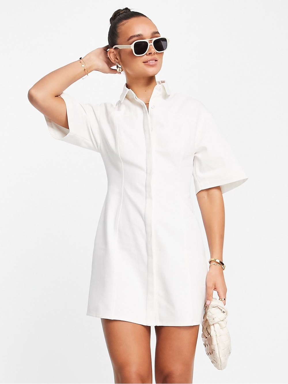 ASOS DESIGN twill mini shirt dress in white